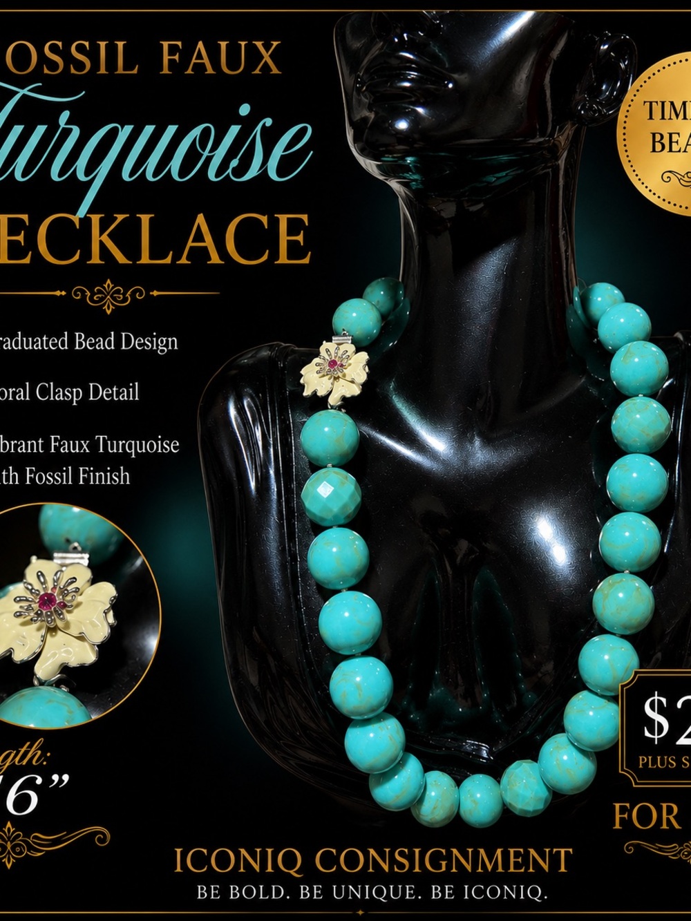 Faux Turquoise Beaded Necklace - Turquoise